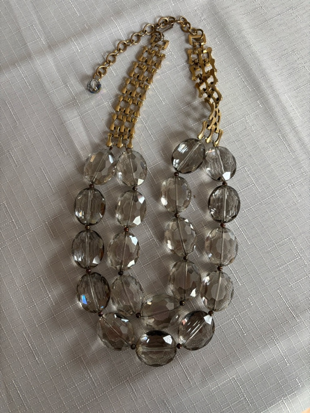 Source Unknown Gold-Tone Chain with Smoky Crystal Beads Necklace